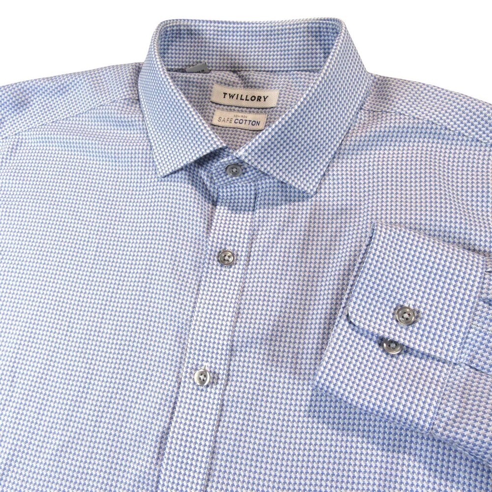 Twillory‎ Mens Button Down Shirt 17 534 35 Tailored Fit Light Blue Geometric